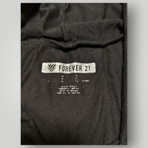 FOREVER 21 Cropped Hooded Sweatshirt Women's Size M BLACK STRETCH Hoodie - Picture 4 of 13